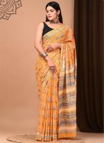 Cotton Mul Mul Orange Casual Wear Printed Saree